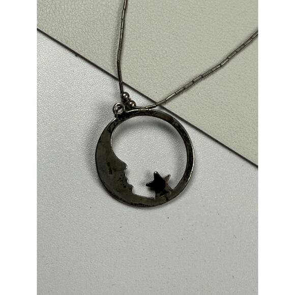 Vintage Liquid Silver Basic Clasp Sterling Silver Necklace Moon & Star Pendant - Picture 7 of 11